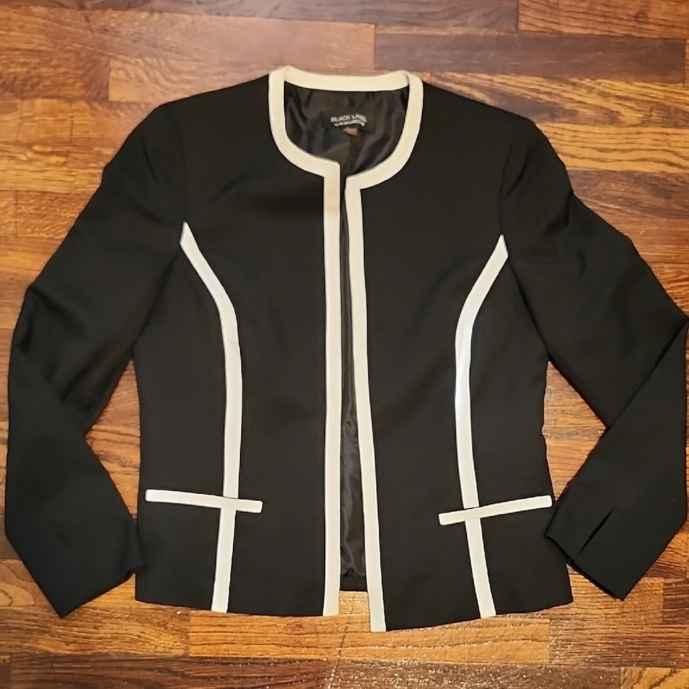 Evan Picone Black Label Minimalist Monochrome Business Black and Cream Jacket 8